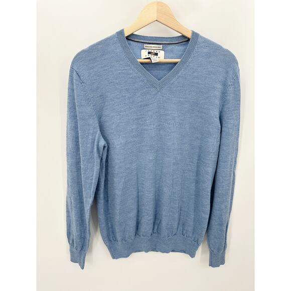Joseph Abbound Mens Extra Fine Merino Wool Sweater Size L Pullover Blue Preppy - Picture 1 of 7